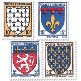Armoiries de provinces (1) : Lyonnais, Bretagne, Provence, Ile de France série complète année 1943 n° 572 573 574 575 yvert et tellier luxe