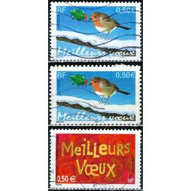 france 2003, belle série complète "meilleurs voeux", timbres 3621 (gommé), 3622 (auto-adhésif) et 3623, oblitérés, TBE