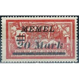 lituanie 1922, enclave de memel sous adm. française, beau timbre yvert 90, type merson 40c. rouge et vert kaki surchargé "memel 20 mark", neuf*