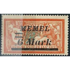lituanie 1922, enclave de memel sous adm. française, beau timbre yvert 63, type merson 2f. orange et vert, surchargé "memel 6 mark", neuf*