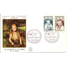 France 1965, Belle Enveloppe 1er Jour Fdc 551, Timbres Croix Rouge Oeuvres De Renoir, Yvert 1466 Le Bébé À La Cuiller Et 1467 Coco Écrivant.