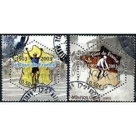 france 2003, beaux timbres yvert 3582 et 3583, centenaire du tour de France cycliste, oblitérés, TBE