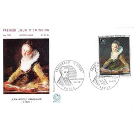france 1972, belle enveloppe 1er jour n° FDC 786, timbre yvert 1702, oeuvre de fragonard "l