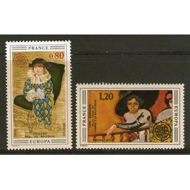 Europa : tableaux : "Paul en Arlequin" de Picasso et "femme à la balustrade" de Van Dongen la paire année 1975 n° 1840 1841 yvert et tellier luxe