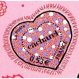 france 2005, pour la saint valentin, dites le avec le coeur, très beau timbre neuf** luxe yvert 3747, coeur de cacharel, timbre provenant du feuillet. -