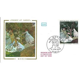 france 1972, belle enveloppe 1er jour, timbre yvert 1703, oeuvre de claude monet, "femmes au jardin".