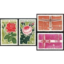 france 1962, très belles paires neuves** luxe timbres yvert 1340 vol à voile et 1341 aviation de tourisme et 1356 rose moderne et 1357 rose ancienne.