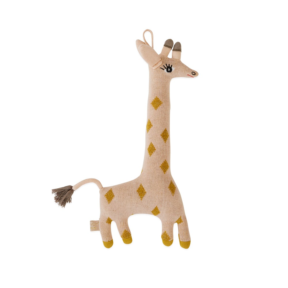 Peluche girafe rose en coton et polyester H15x32x5cm